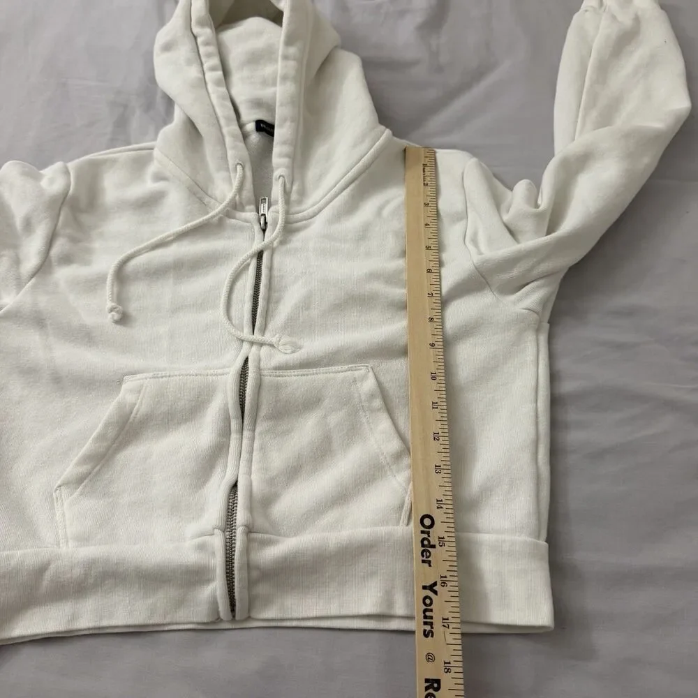 Brandy Melville Crystal Jacket OS‎ White Cropped Full Zip-Up Sweatshirt Hoodie